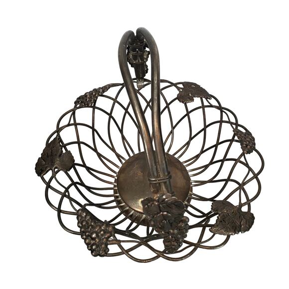 Godinger Silver Art Co Ltd. Wire Basket With Handle Grapevine Grape Leaves 11" - Picture 6 of 12